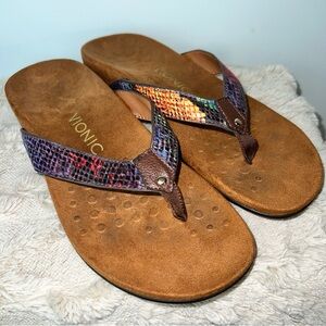 Vionic Multicolor Snake Print Flip Flop Sandals | Women’s Size 8 | Supportive